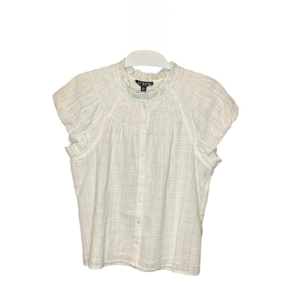 J. Crew Tops - J Crew Smocked Neck Textured Top Gauze S White